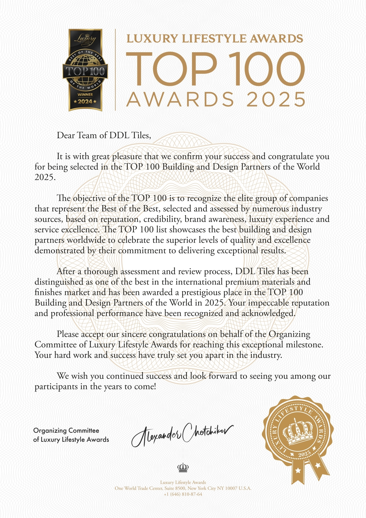 TOP 100 Digital Congratulatory Letter