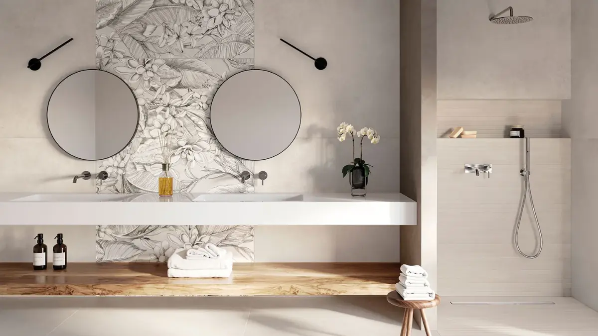 Bathroom showing porcelain tiles in correct application